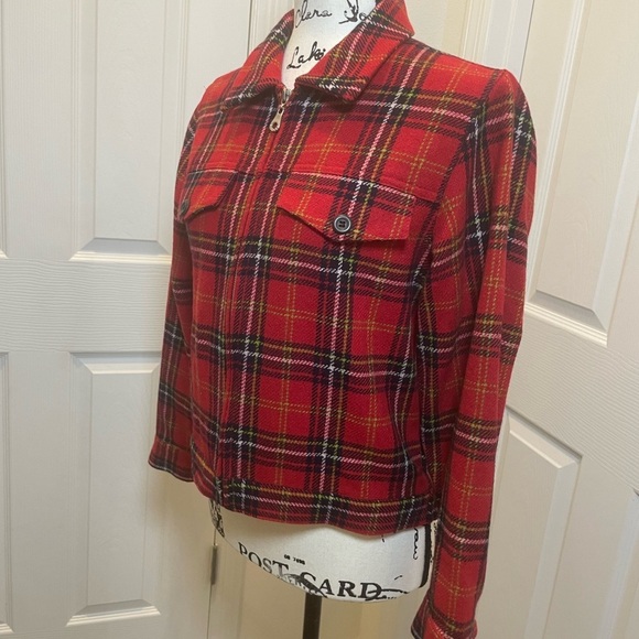 Vintage 90’s Express Trucker Jacket Plaid Wool blend XS Zipped Pockets Aesthetic - Picture 3 of 13